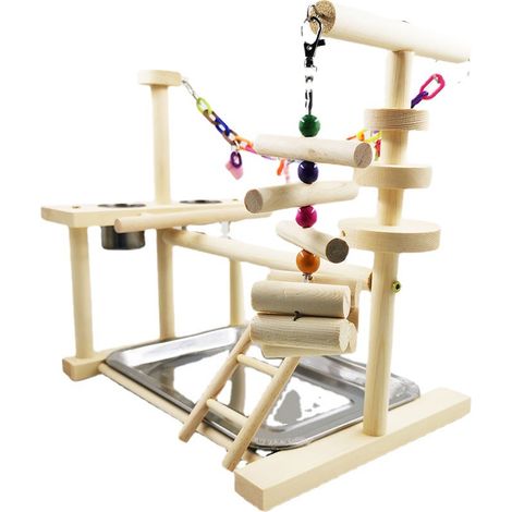 Support de jeu interactif pour oiseaux, échelle pivotante colorée, aire de jeux en bois pour perroquets avec tasse d'alimentation pour perruche calopsitte (1/5)