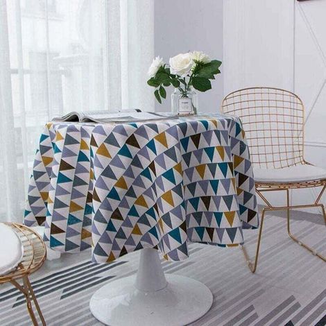 Nappe Ronde 150 cm en Coton et Lin Tissu Nappe en Sergé Simple Style Nordique Anti-Tache Infroissable Décoration pour Cuisine Salle à Manger Table (Coloré, Diamètre 140cm) (1/4)
