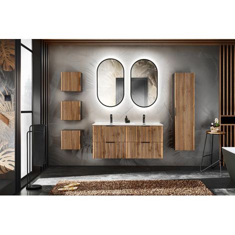 Ensemble complet de salle de bain avec meuble vasque 120 cm + 6 éléments - Sylve Black Wotan - Livraison gratuite