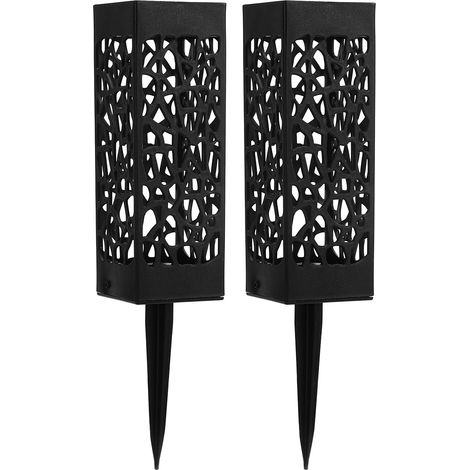 Lot de 2 vases funéraires noirs à colonne, design ajouré unique, installation facile, insertion dans le sol, porte-fleurs pour tombes (1/5)