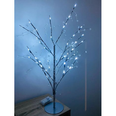 70cm Pre-Lit Jewelled Glitter Twig Tree - Silver (1/2)
