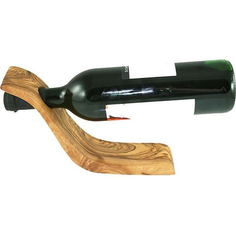 Porte-Bouteille de Vin en Bois d'Olivier Design Vague en Équilibre 27 x 5 cm - PANGIVO (1/5)