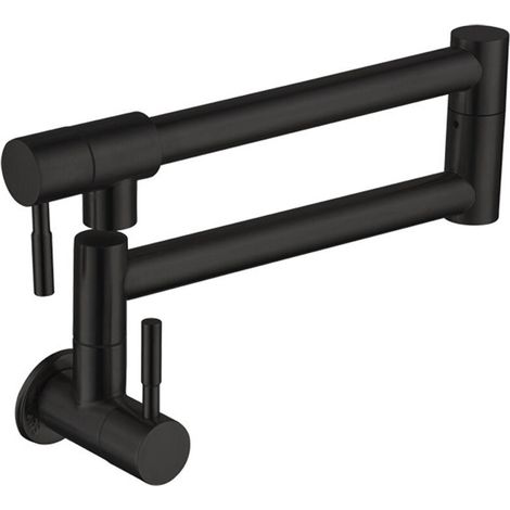 Wasserhahn mit Wasserfilter und Edelstahladapter zur klappbaren Wandmontage. Inklusive Adapter (4-poliger auf 2/3-poliger Stecker), schwarz.