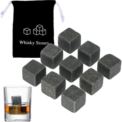 9 Whisky-Steine, Granit-Kaltsteine, Whisky-Steine, wiederverwendbare Eiswürfel, Granit-Whisky-Stein-Eiswürfel, ideale Alternative zu Eiswürfeln (22 cm) (1/5)