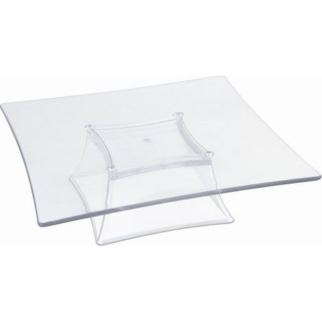 Alzata in policarbonato quadra trasparente con piede 30 x 30 cm