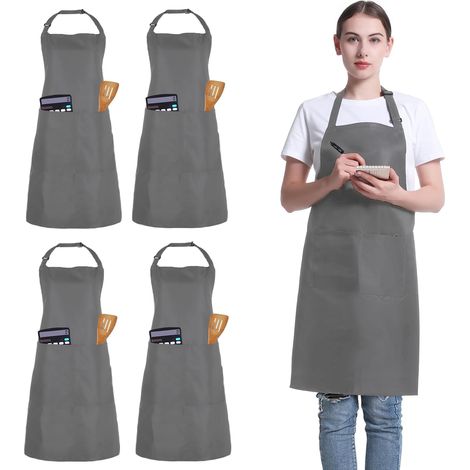 4 Tablier, 2 Poches, Ajustable, Unisexe, Polyester, Cuisine, Jardinage, Restaurant (1/5)