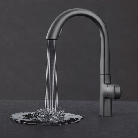 Mai & Mai Wasserhahn Küche Spültischarmatur Küchenamatur Mischbatterie mit Einhebelmischer 360° Schwenkbar Küchenwasserhahn aus Messing Grau MS-8095 (1/5)