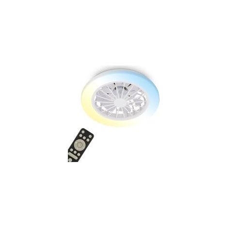 Briloner Ventilateur de plafond avec télécommande Ø38cm rond 24W 2600lm 3000K-6500K blanc chaud à blanc lumière du jour moteur DC blanc - Plafonnier chambre salon couloir (1/5)