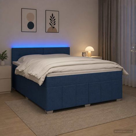 vidaXL Cama box spring con colchón con cabecera Azul 160 x 200 cm Tela (1/5)