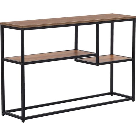 Consola con 2 estantes de madera oscura con patas negras 75 x 120 cm estilo industrial Belmont