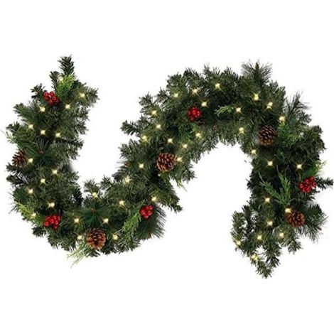 Guirlande de Noël artificielle verte, épicéa Crestwood, décorée de pommes de pin et de grappes de baies, fonctionne à piles, collection Noël, 1,5 m (1/4)
