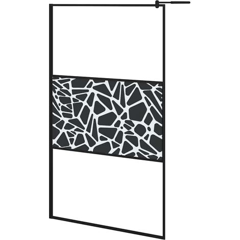 vidaXL Duschwand 115x195 cm ESG Glas mit Schwarz Stein Design