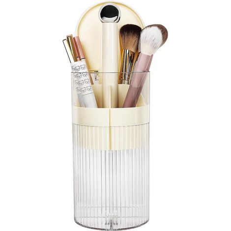 Make-up-Pinsel-Organizer mit Deckel und Ein-Knopf-Öffnung, staubdichter Kosmetikpinselhalter, 4 große Fächer für Arbeitsplatte und Badezimmerablage (1/5)