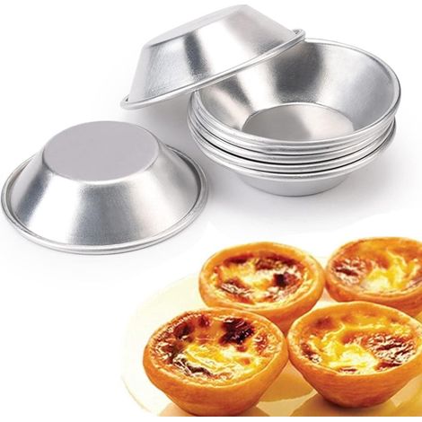 Set di 10 stampini per tortine all'uovo - 7 x 7 x 2 cm - Stampini da forno - argento - antiaderenti e riutilizzabili - Lega di alluminio - per piccole tortine - Stampini per mini quiche (1/5)