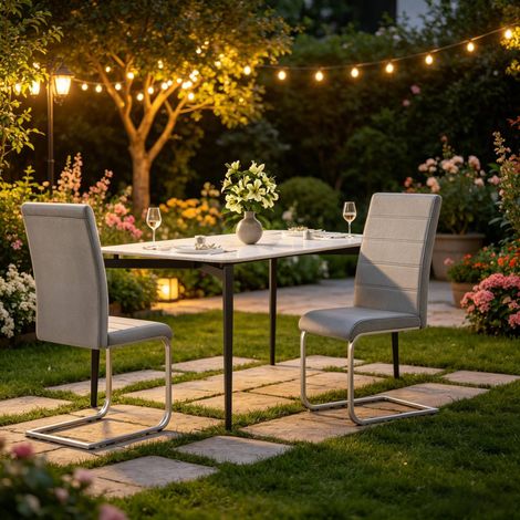 MEUBLIV Lot de 2 chaises cantilever gris foncé en velours et métal, dossier haut 120 kg (1/5)