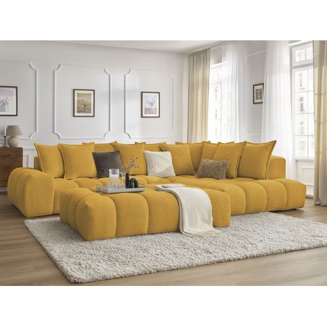 BOBOCHIC - Canapé d'angle fixe EVEREST tissu chiné avec pouf Angle droit Jaune (1/5)
