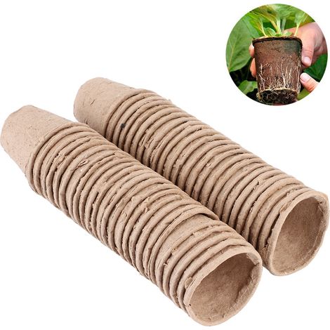 50 Stück 6x6 cm runde, biologisch abbaubare Torftöpfe aus Papierfaserstoff, Pflanzgefäße für den Gartenbau (1/5)