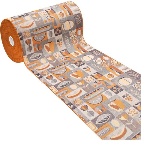 Tappeto Cucina Assorbente Bordato Antiscivolo Frutta e Verdura Passatoia Lavabile  Arancione - 52x40 Cm