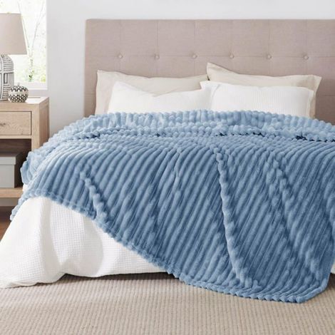 Plaid - - Couverture en velours côtelé épais - Bleu Ashley - 240x220cm (1/5)