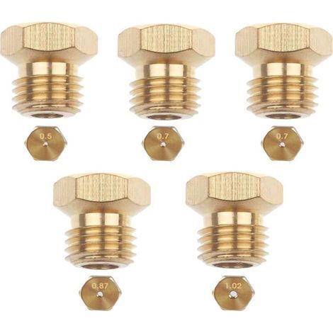 Pack de 5 gicleurs gaz butane universels 0,5/0,7/0,87/1,02 mm – Installation filetée pour brûleurs – Conversion gaz naturel en GPL (1/5)