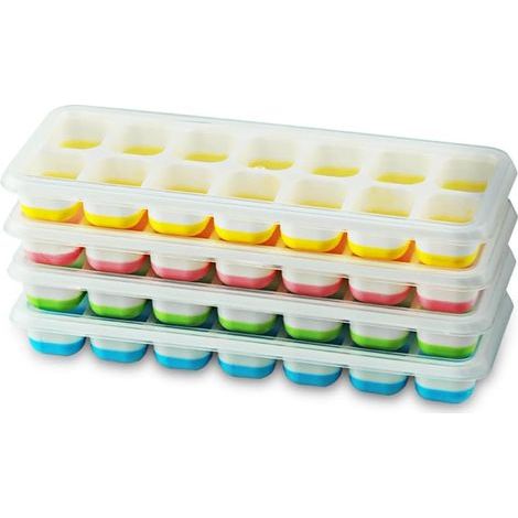 Set of 4 silicone ice cube trays with lids, space-saving and stackable, BPA-free, easy-to-remove square ice cube trays (1/5)