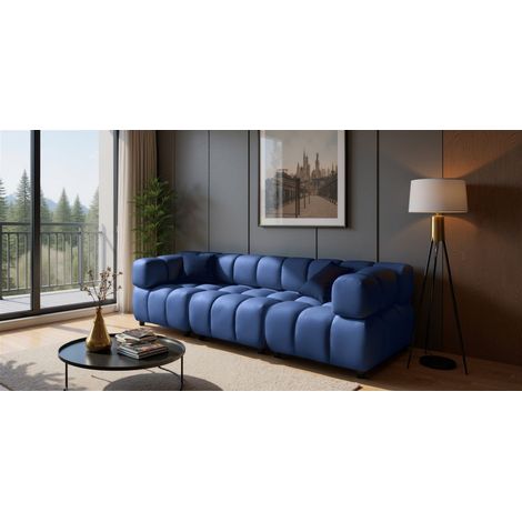 Sofa Designersofa FLOW 3-Sitzer in Stoff Bluvel Blau