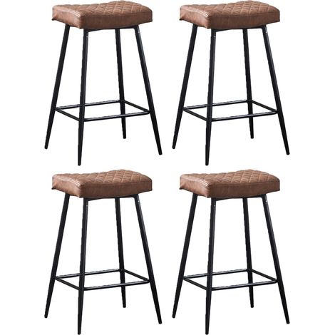 AINPECCA Bar Stools Set of 4 PU Leather Brown Breakfast Dining Bar Stools Fixed Height Bar Stools Breakfast Bar, Counter, Kitchen and Home