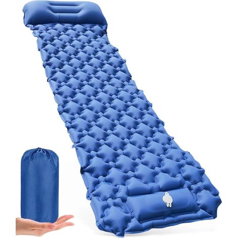 Matelas Autogonflant 1 Personne-Matelas Camping 1 Place Ultra-léger avec Pompe à Pied & Oreiller, Tapis Gonflable Compact & Résistant à l'eau pour Trekking, Randonnée, Plage & Tente- Bleu Foncé (1/5)