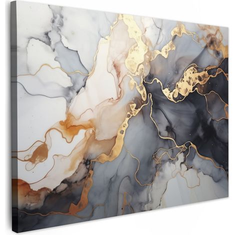 TABLEAU SUR TOILE Marbre - Noir - Or - Blanc Décoration Murale 40x30 cm