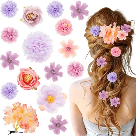 16 hawaiianische Haarspangen mit Blumenmuster, künstliche Haarspangen im Boho-Stil, sommerliche Haarspangen mit Blumenmuster für Karneval, Tanz, Strand, Party und Hochzeit (1/5)