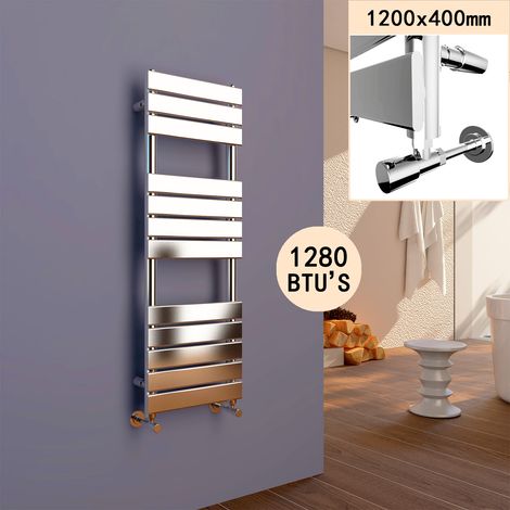 ELEGANT 1200 x 400 Chrome Designer Flat Panel Heated Towel Rail Radiator (1/5)