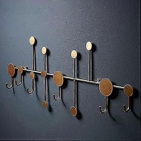 Gold-tone metal wall-mounted coat rack with 6 hooks, 59.5 x 3 x 23.5 cm, coat hook, towel hook (1/2)