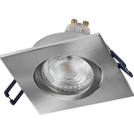 Spot Set Spot LED encastrable carré flexible nickel satiné, 4,5 W 2700 K blanc chaud, aluminium, montage par clic, lot de 3 (1/4)