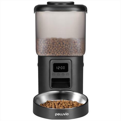 Distributeur Automatique de Nourriture pour Chien avec minuterie, jusqu'à 4 Repas, Alimentation de Secours avec Batterie, USB-C, écran LCD, gamelle en Acier Inoxydable, 4,5 L (1/5)