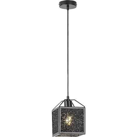 Suspension SAMILO E27 1x max.40W métal, feuille d'aluminium noir L:14,5cm l:14,5cm H:120cm dimmable (1/5)