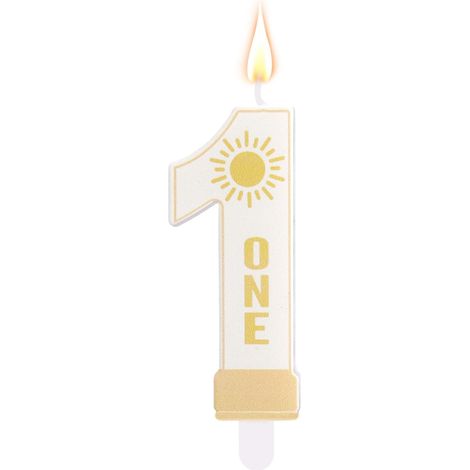 Number 1 First Birthday Candle, 7cm Cute Number 1 Candle with Stick Topper for First Birthday Cake Celebrations Birthdays Party Decorations (Sun) (1/5)