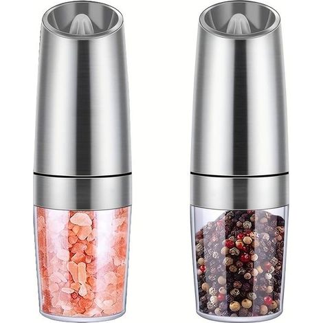 Set di 2 macina sale e pepe elettrici in acciaio inossidabile - Facile utilizzo con una sola mano, macinatura regolabile, con luce LED (1/5)