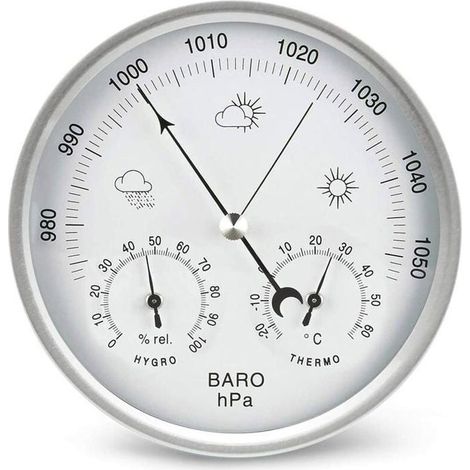 Analoge Wetterstation mit Barometer, Thermometer und Hygrometer zur Messung des Luftdrucks. Einfache Bedienung und gute Ablesbarkeit. (1/5)