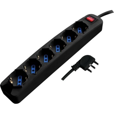 Alca power multipresa nera con 6 prese universali spina a 90° cavo da 1,5mt con interruttore