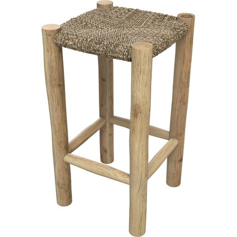 Tabouret pour îlot central 65 cm en jonc de mer et teck - JOVAN