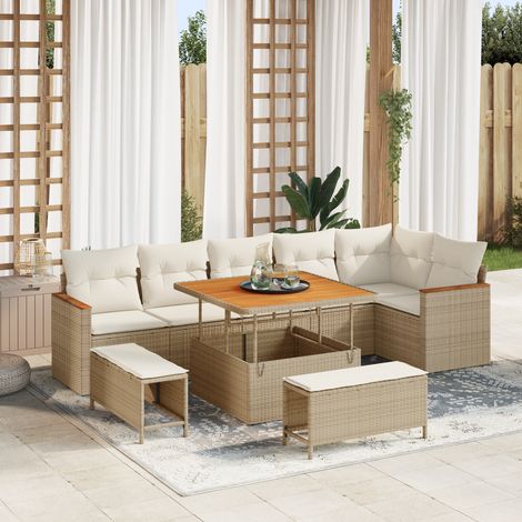 Garden Sofa Set with Cushion 9 pcs Beige Poly rattan vidaXL (1/5)