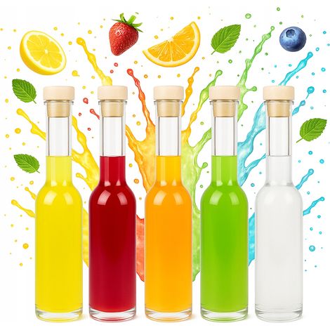 5x FENICE Glasflasche 200ml + Korken für Liköre, Säfte, Sirupe, Spirituosen (1/5)