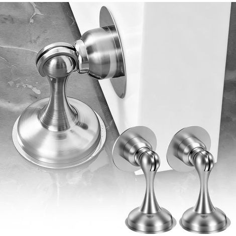 Ecleanfy - Lot de 2 Butées de Porte Magnétiques en Acier Inox - Adhésif Fort sans Percer, Protection Mur/Sol pour Toutes Portes Intérieures (1/5)
