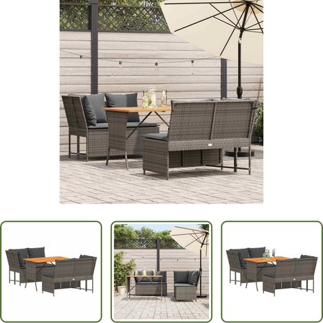 vidaXL Canapé en résine - Salon de jardin avec coussins 3 pcs gris résine tressée (1/5)