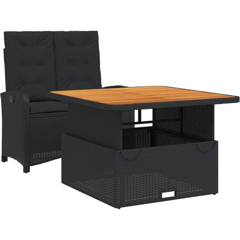 Ensemble à manger de jardin coussins 2pcs  Mobilier de jardin noir résine tressée (1/5)