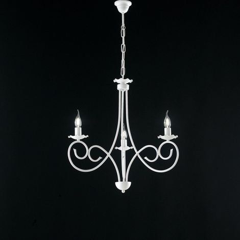 Alma Lustre En Fer Laqué Blanc Déco Effet Shabby Chic 3 Lumières 120 D.50 Bl130-3-Bco