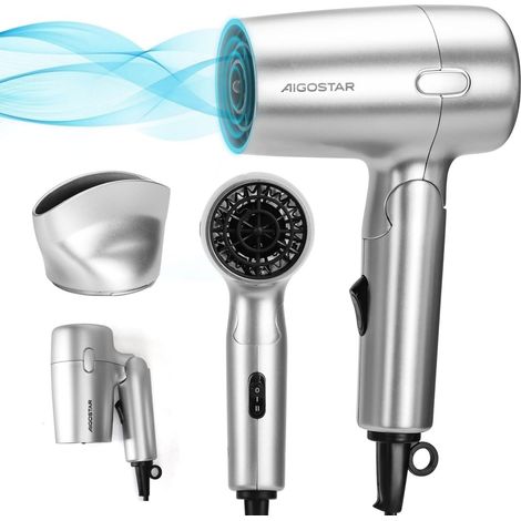 Aigostar Asciugacapelli da Viaggio Professionale Pieghevole 1200Watt Argento