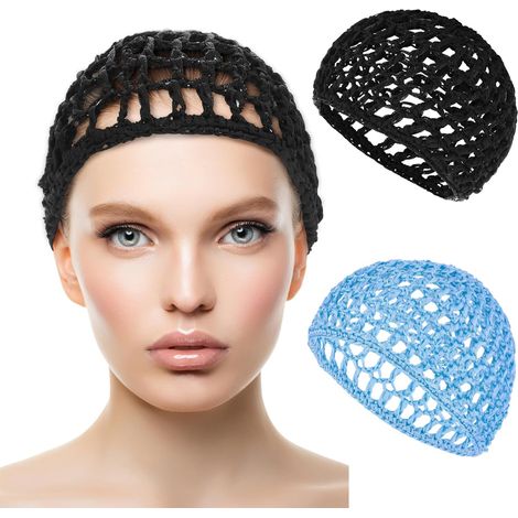 Lot de 2 filets à cheveux pour femme - Pour sécher les cheveux bouclés - Pour cheveux longs et bouclés - Bleu/noir (1/5)