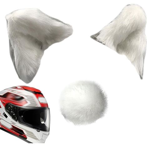 Orecchie da gatto decorative per caschi da moto – Set di accessori adesivi con orecchie da gatto in peluche e coda, simpatico ornamento per sci, snowboard, ciclismo, pattinaggio (1/5)