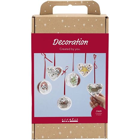 DIY Kit Decoration - 1 Set of Christmas Baubles and Hearts
